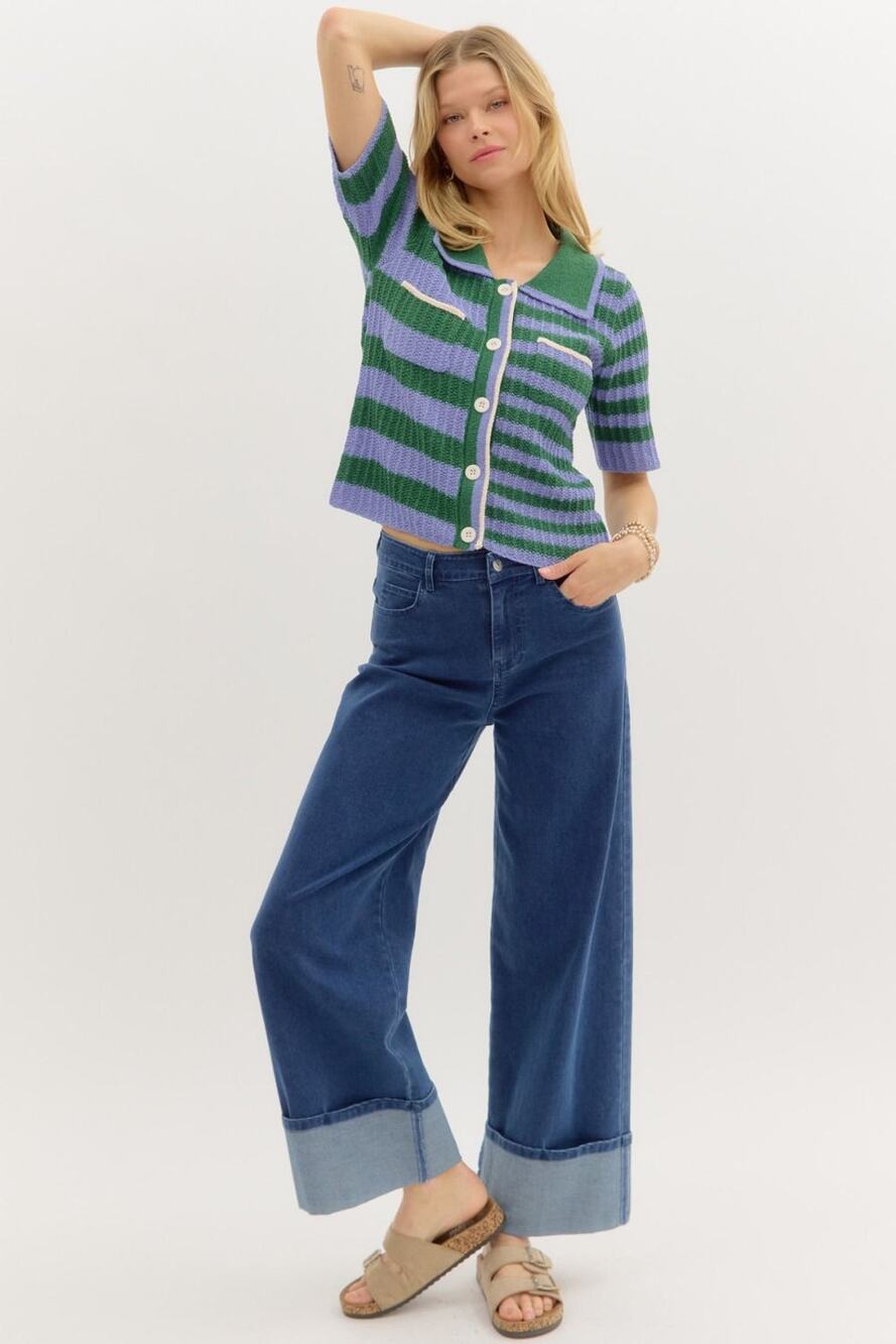 NWT Entro Wide Leg Cuffed Hem Denim Pants Ankle Length Medium